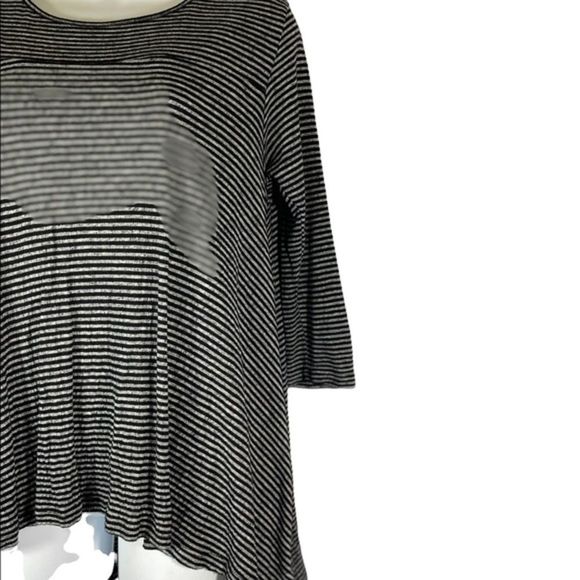 Anthropologie Postmark XS Top Black White Stripe Long Sleeve High Low‎ Stretchy - Picture 4 of 7